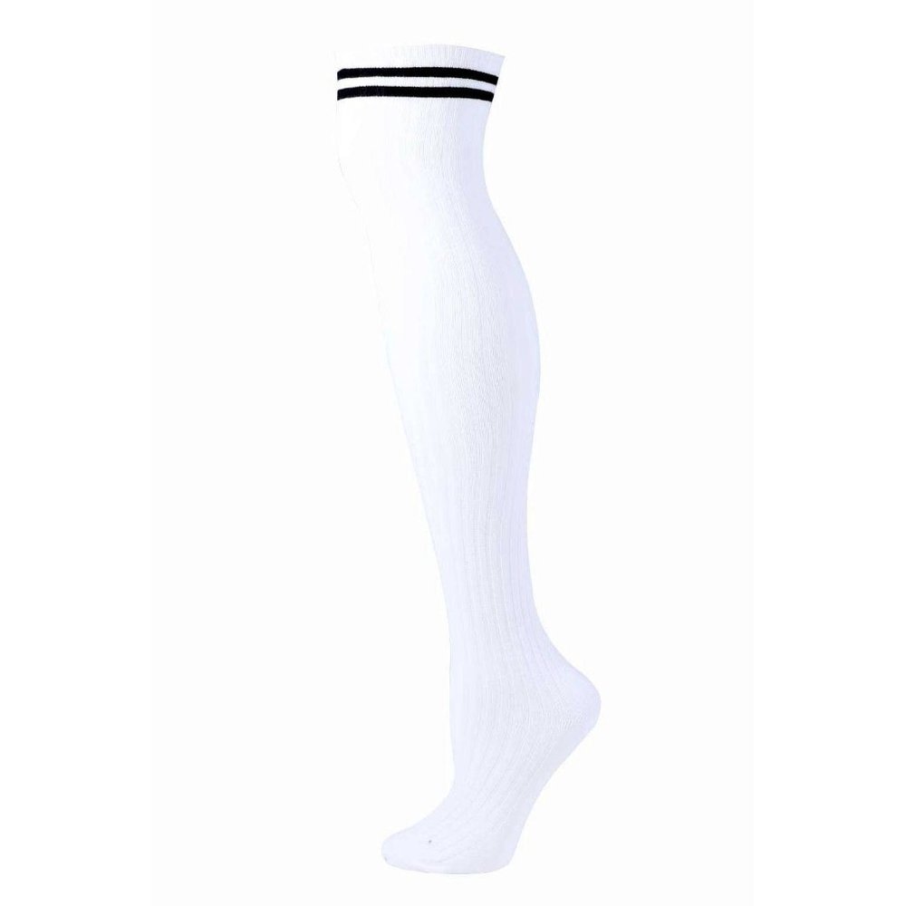 **New Never Worn** 2 Lines Above Knee Cotton Socks--White/Black